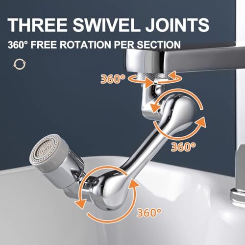 1080° Rotating Faucet Aerator Universal Splash Filter Faucet 1080 Degree Big Angle Swivel Faucet Extender Aerator Kitchen Tap Extend Bathroom Sink Gargle Face Wash Faucets Bubbler (Dual Mode)