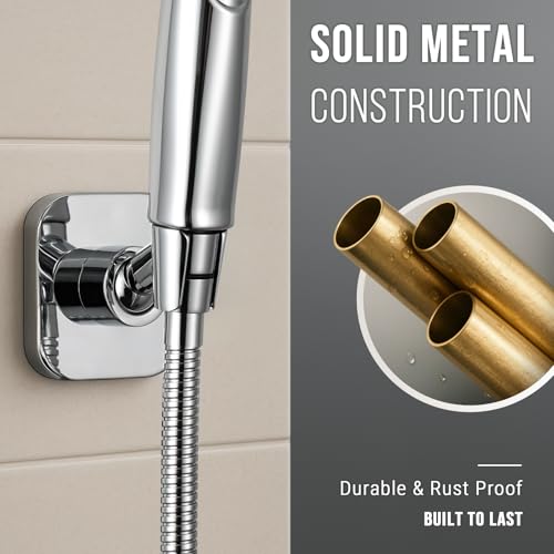 G-Promise Metal Handheld Shower Head Holder, No-Drill Install (Chrome) | Adhesive or Drilled Installation, Wide Adjustment Range Fits All Family Heights, Firmly Secure Showerhead, Easy to Install - color: Chrome