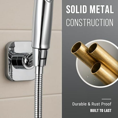 G-Promise Metal Handheld Shower Head Holder, No-Drill Install (Chrome) | Adhesive or Drilled Installation, Wide Adjustment Range Fits All Family Heights, Firmly Secure Showerhead, Easy to Install - color: Chrome