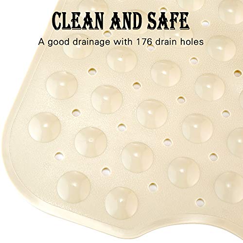 YINENN Bath and Shower Safety Mats 40x16 inch, Non Slip with Suction Cups for Bathroom Stall and Tub Floor, Extra Large and Machine Washable, Drain Holes Keep Bathtub Clean, Beige - color: Beige