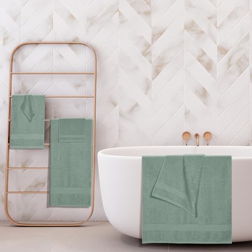 BOUTIQUO 6 Pack Cotton Towel Set, Contains 2 Bath Towels 27x54 inch, 2 Hand Towels 16x24 inch & 2 Wash Coths 12x12 inch, Ideal Everyday use, Ultra Soft Compact & Lightweight - Jade - color: Jade, size: 6 Piece Towel Set