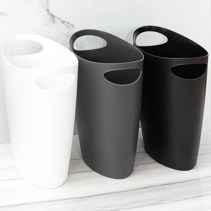 Superio Slim Bathroom Trash Can 2 Gallon Black Plastic Small Compact Waste Basket for Bedroom, Dorm, Under Office Desk, Narrow Portable RV Dustbin - size: Black
