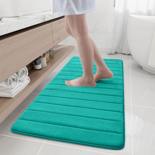 Buganda Memory Foam Bath Mat, 55" x 24", Ultra Soft Bathroom Rugs, Water Absorbent and Machine Washable Bath Rug Runner for Bathroom, Shower, and Tub, Teal - color: Teal, size: 55" X 24"