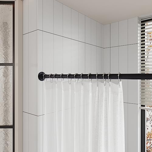 Naiture 304 Stainless Steel 36" Straight Shower Curtain Rod, Black | One-Piece Rod, Cut to Fit, Rustproof, Heavy-Duty Zinc Alloy Flange, Permanent Wall Mount, Mounting Hardware Included - color: Black, size: 36''