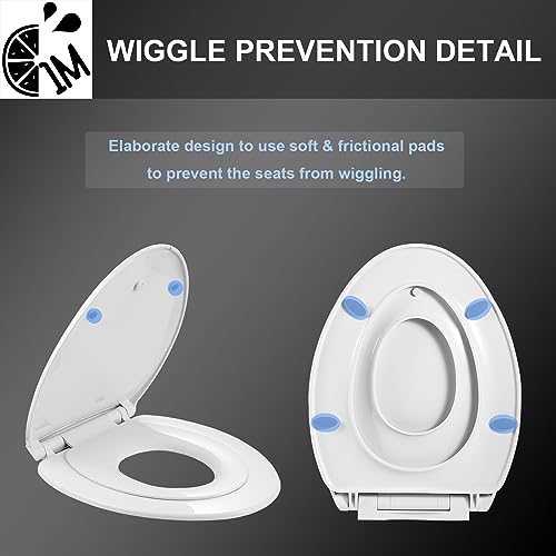 1M Family Toilet Seat, Patented Slow Close & Quick Releasing Technology, Anti-Wiggling, Easy to Install and Clean, Standard Elongated with Toddler Seat Built In (2 Pieces) - style: Elongated with Toddler Seat Built In