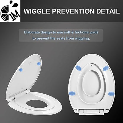 1M Family Toilet Seat, Patented Slow Close & Quick Releasing Technology, Anti-Wiggling, Easy to Install and Clean, Standard Elongated with Toddler Seat Built In (2 Pieces) - style: Elongated with Toddler Seat Built In