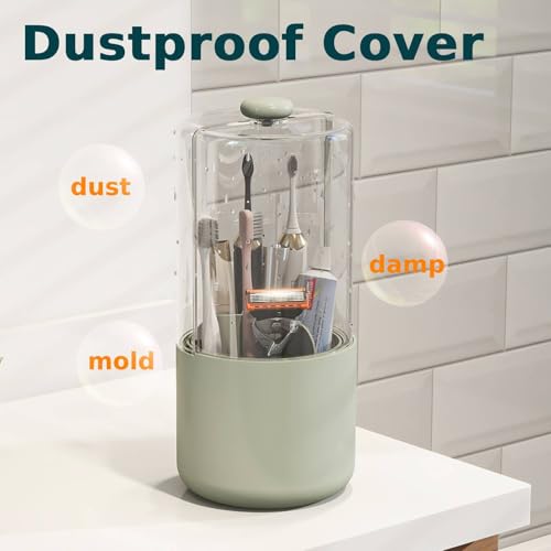 YOOLENS Toothbrush Holder with Cover 360 Rotating 4 Compartments Bathroom Toothpaste Electric Toothbrush Organizer, Light Green - color: Light Green