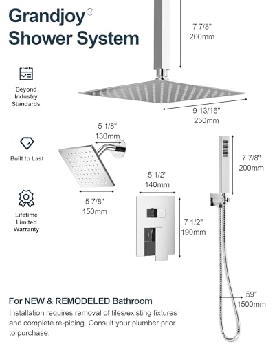 Polished Chrome 3-Function Shower System with 10" Rainfall & 6" Secondary Shower Head, Handheld Combo Set, Wall Mounted cUPC Certified Pressure Balance Valve - color: Polished Chrome