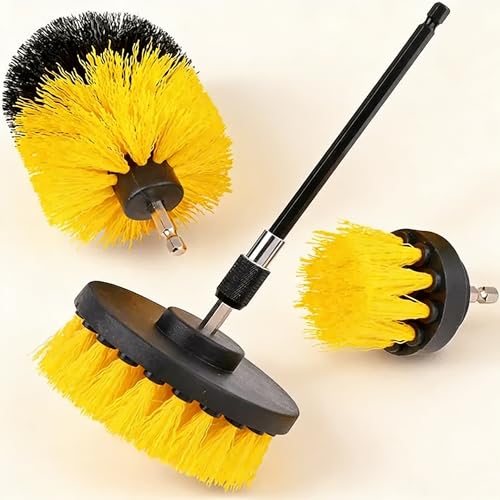 Drill Power Cleaning Brush Set of 4, Power Scrubber Brushes with Extended Attachment, All Purpose for Floor, Tub, Shower, Tile, Bathroom and Kitchen Surface, Yellow - color: Yellow