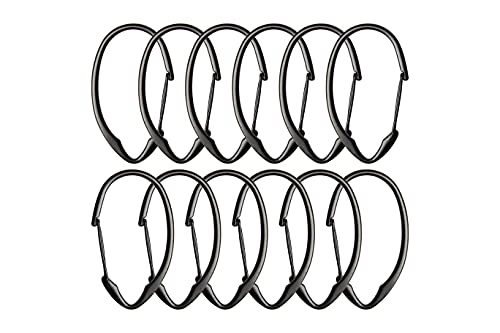Shower Hooks - Shower Curtain Rings for Bathroom - Rust Proof Shower Curtain Hooks for Shower Curtain or Liner - Set of 12, Matte Black - color: Black