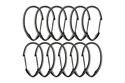 Shower Hooks - Shower Curtain Rings for Bathroom - Rust Proof Shower Curtain Hooks for Shower Curtain or Liner - Set of 12, Matte Black - color: Black