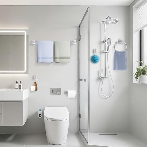 TURS 5-Pieces Brushed Nickel Bathroom Hardware Set 23.6 Inch SUS304 Stainless Steel Towel Bar Set Wall Mounted Bathroom Accessories Set - color: Brushed Nickel, size: 5-Pieces Set-B