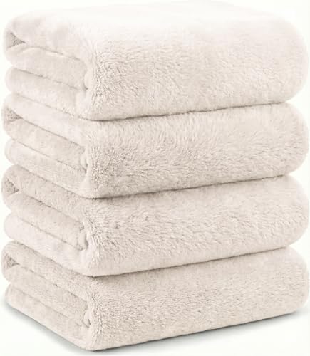 Microfiber Bath Towels Set, Compact Size 20 x 43 in, Hyaluronic Acid-Infused, Soft on Skin, 4 Pack, Quick Dry, Absorbent (Linen White) - color: Linen White