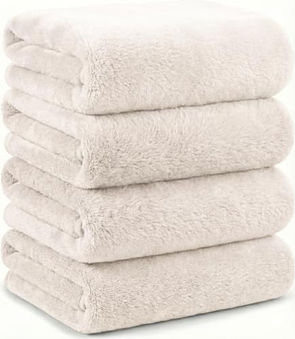 Microfiber Bath Towels Set, Compact Size 20 x 43 in, Hyaluronic Acid-Infused, Soft on Skin, 4 Pack, Quick Dry, Absorbent (Linen White) - color: Linen White
