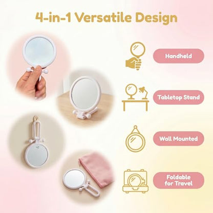 Magnifying Handheld Mirror Double Sided, Travel Makeup Hand Mirrors with 1X 2X Magnification, Small Hand/Desk Vanity Mirror (1Pc White) - color: 1pc White