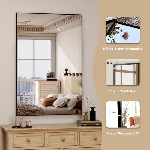 HARRITPURE 20"x30" Rectangle Bathroom Mirror, Gold Vanity Wall Mirror | Aluminum Alloy Frame Wall Mirror, Horizontal or Vertical Wall Mount for Entryway Bedroom Living Room - size: 30"L x 20"W