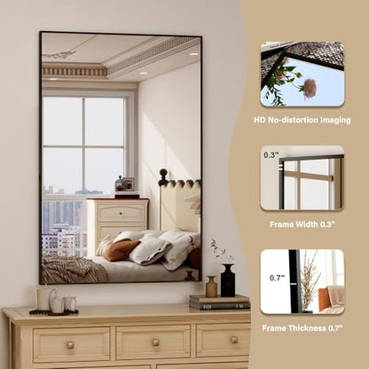 HARRITPURE 20"x30" Rectangle Bathroom Mirror, Gold Vanity Wall Mirror | Aluminum Alloy Frame Wall Mirror, Horizontal or Vertical Wall Mount for Entryway Bedroom Living Room - size: 30"L x 20"W
