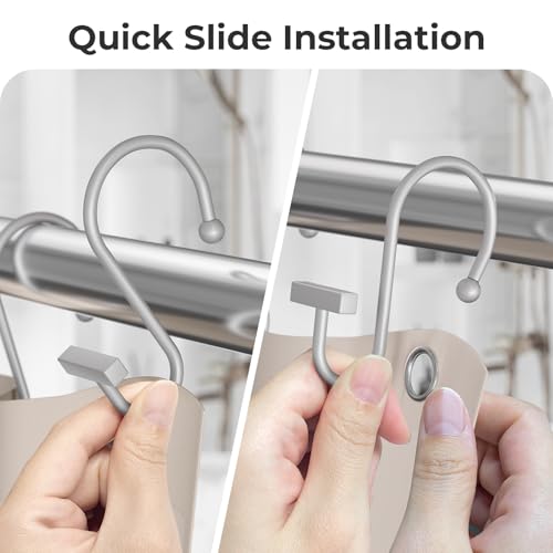 Silver Shower Curtain Hooks, Bathway Shower Curtain Rings Rust Proof, 12PCS Shower Hooks for Shower Curtain, T-Bar Design Convenient Elegant Shower Curtain Hangers for Bathroom Kitchen Wardrobe - color: Silver