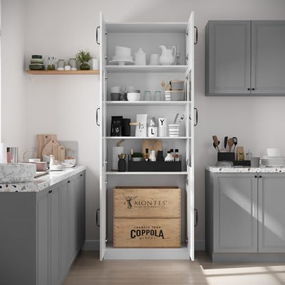 Bobve 86.6" H Extra Tall Narrow Storage Cabinet, Tall Bathroom Cabinet with Glass Door and Shelves, 5-Tier Free-Standing Cube for Bathroom, Living Room, Kitchen, Big Compartment - size: 31.5"W
