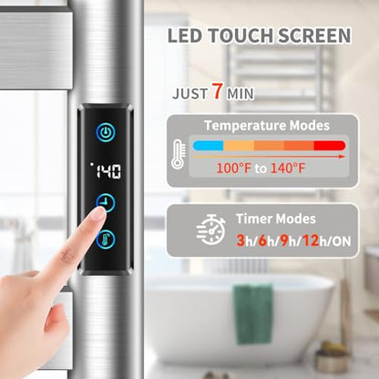 Heated Towel Rack for Bathroom, Towel Warmer with 10 Bar Flat Rack Large, Electric Hot Towel Rack Wall Mounted, LED Buit-in Timer, Plug-in, Stainless Steel, Fast Heating, Brushed Nickel - color: Brushed Nickel