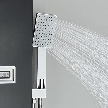 LED Light Shower Panel Tower Rainfall Waterfall Shower Head with Massager Jets Body System Jet Black B (Color : Black A) - color: Black a