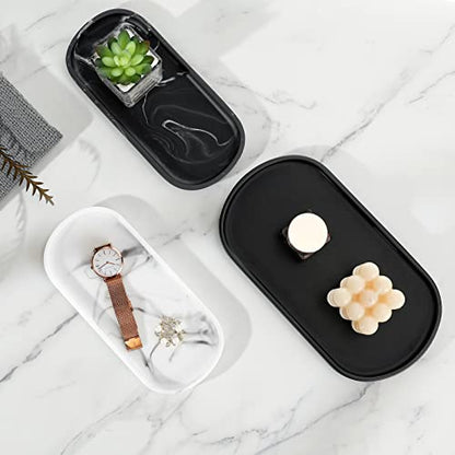 Luxspire 10" Oval Bathroom Tray for Countertop Organizer, Gravel White | S, non-slip waterproof resin, easy wipe clean, fits bath kitchen vanity, holds jewelry toiletries soap - color: F - Marble White, style: Small