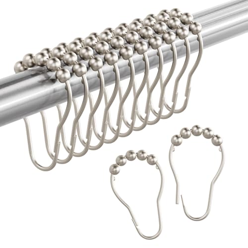 Shower Curtain Rings, Rust-Resistant Metal Shower Hooks Ring Shower Rings for Curtain Rolling Shower Curtain Hooks for Bathroom Shower Rod Shower Curtain Hangers, Set of 12, Matte Nickel - color: Matte Nickel