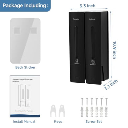 Shampoo Dispenser for Shower - Shower Soap Dispenser Wall Mounted No Drill - Shampoo Body Wash Dispenser 2 Chamber - Easy Install for Bathroom Hotel Black 800ml - color: Black
