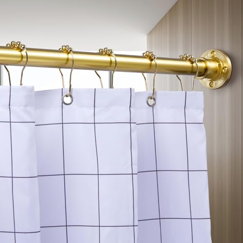Industrial Shower Curtain Rod - 2-in-1 Design Tension Curtain Rod - Rustproof Non-Slip 54 to 90 Inch Metal Steel, Light Gold Window Curtain Rod - color: Light Gold, size: 54-90 Inches