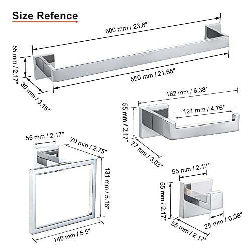 4-Piece Bathroom Hardware Set Chrome Bath Towel Bar Holder Sets Wall Mounted Stainless Steel Bathroom Accessory Kit, Polished Chrome 23.6 Inch - color: Polished Chrome, size: 4-Pieces Set-A