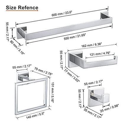 4-Piece Bathroom Hardware Set Chrome Bath Towel Bar Holder Sets Wall Mounted Stainless Steel Bathroom Accessory Kit, Polished Chrome 23.6 Inch - color: Polished Chrome, size: 4-Pieces Set-A