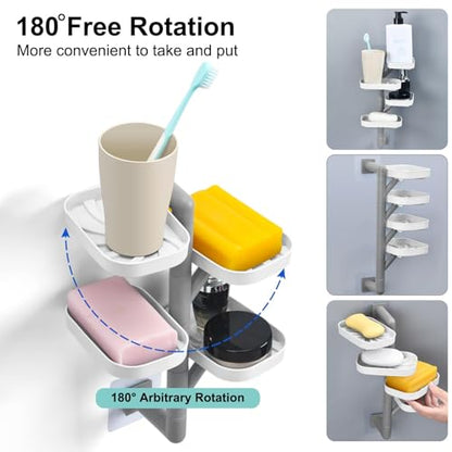 Soap Holder Four Layer Wall Mounted NO-Drilling Rotatable Self-draining Removable Soap Dish for Shower Bathroom Tray,Self Draining Sponge Holder,Razor Holder (White/Gray) - color: White/Gray