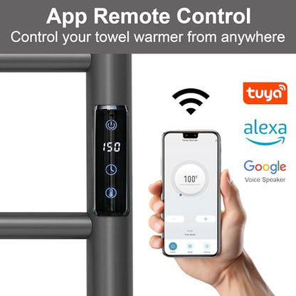 Electric Towel Rack with Voice Control for Alexa & Google Home,TUYA - Wall-Mounted Bathroom Heating Towel Warmer,Plug-in,Stainless Steel Material (Gungrey with WiFi, 6 Bar) - color: Gungrey With Wifi, size: 6 Bar
