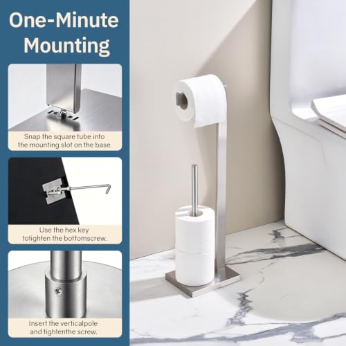 Toilet Paper Stand with Reserve - Brushed 304 Stainless Steel, Free Standing Bathroom Tissue Holder Storage for Extra Rolls - color: Brushed