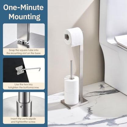 Toilet Paper Stand with Reserve - Brushed 304 Stainless Steel, Free Standing Bathroom Tissue Holder Storage for Extra Rolls - color: Brushed