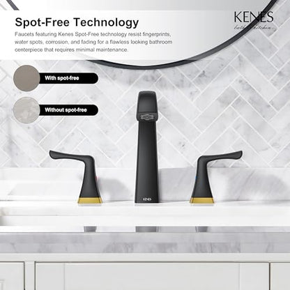 Black and Gold Bathroom Faucets for Sink 3 Hole 2 Handle Widespread | Bathroom Vanity Faucet with Pop Up Drain & Supply Lines, Lead-Free cUPC & NSF Certified, 8 Inch Faucet for Vanity RV Sink - color: Black & Gold