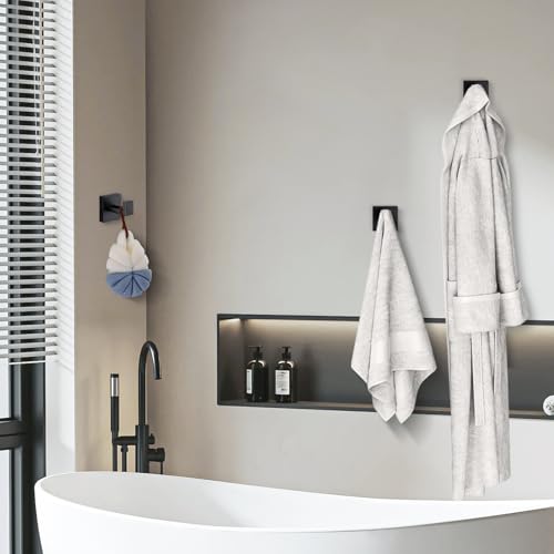 Towel Hooks for Bathrooms, Heavy Duty Wall Mounted Stainless Steel Modern Hook, 2 Pack – Ideal for Hanging Towels, Robes, Coats, in Kitchen, Bedroom, Bathroom, or Hotel (2, Matte Black) - color: Matte Black