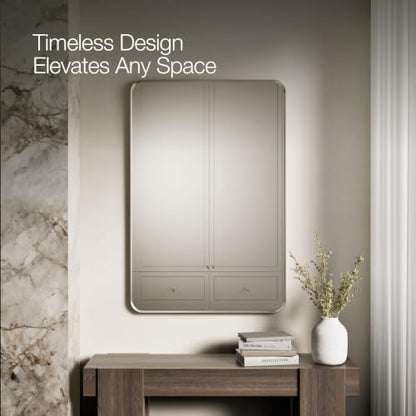 Kohler Essential 30 in. W x 45 in. H Rectangular Framed Wall Mount Bathroom Vanity Mirror in Brushed Nickel - color: Brushed Nickel, size: 45"L x 30"W, style: Rectangle