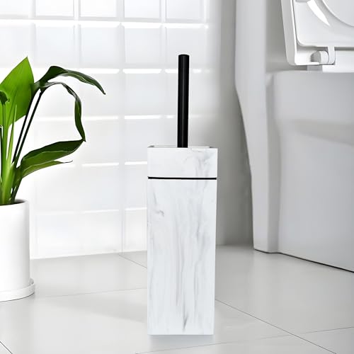 Black Line Design Resin Toilet Bowl Holder and Brush Set, Stylish Bathroom Cleaning Tool with Durable Bristles, Compact and Functional - style: Black Lined