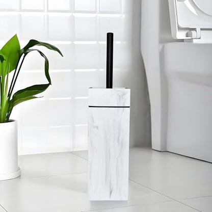 Black Line Design Resin Toilet Bowl Holder and Brush Set, Stylish Bathroom Cleaning Tool with Durable Bristles, Compact and Functional - style: Black Lined