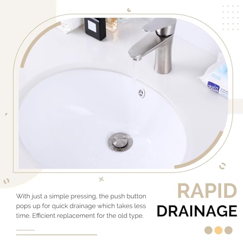 Angle Simple Pop Up Sink Drain Stopper with Overflow, Brushed Nickel | Brass Drain Stopper Assembly, Fits Lavatory & Vanity Sink with 1.61 to 2 Inches Drain Hole - color: Brushed Nickel