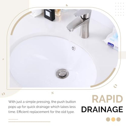 Angle Simple Pop Up Sink Drain Stopper with Overflow, Brushed Nickel | Brass Drain Stopper Assembly, Fits Lavatory & Vanity Sink with 1.61 to 2 Inches Drain Hole - color: Brushed Nickel