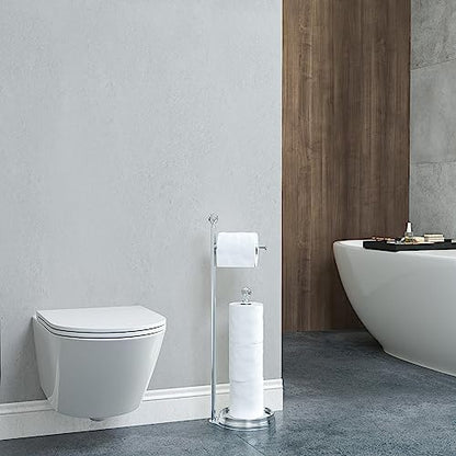 KASUNTO Toilet Paper Holder for Bathroom, Heavy Weighted Metal Free Standing Toilet Paper Holder Stand with Crystal Ball, Toilet Paper Roll Stand for Bathroom Accessories - color: E- Polished Chrome