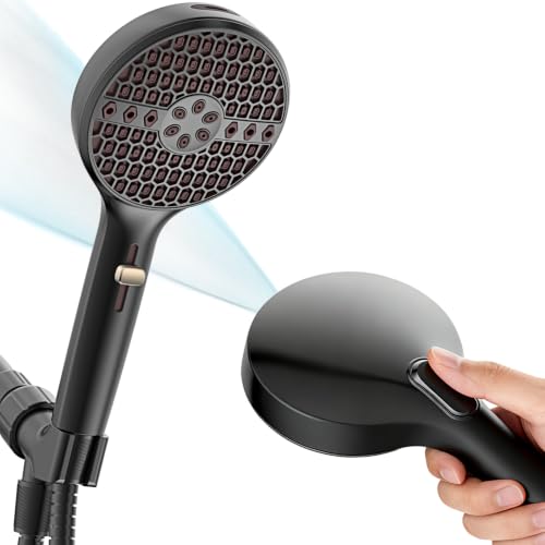 Matte Black Handheld Shower Head High Pressure with 9 Spray Settings & Power Wash Jet, 71" Extra Long Stainless Steel Hose, 360° Adjustable Dual Brackets for Low Water Pressure Home Bath - color: Matte black- 4.53 Inch