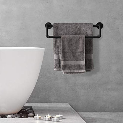 MyGift Wall Mounted Double Towel Bar, Rustic Industrial Bathroom Decor | Dual bars provide convenient towel storage while adding rustic industrial style to bathrooms with a sleek matte black finish