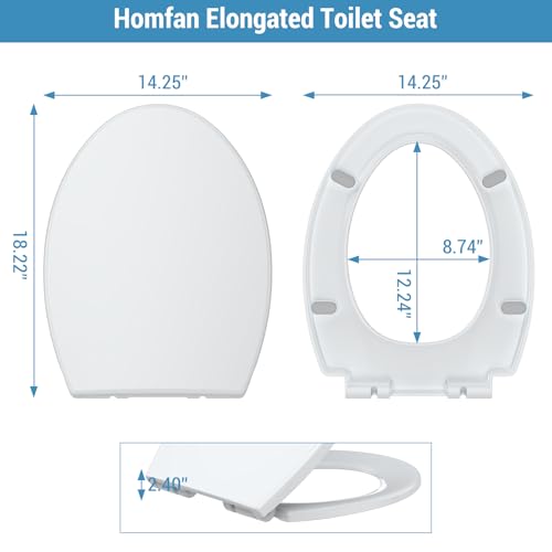 Soft Close Elongated Toilet Seat – White, Quick Release Hinges, Non-Slip Bumpers, Quiet, Easy to Clean – Fits Most American Standard Elongated Toilets – Easy Installation – White, Elongated, Regular - size: Elongated