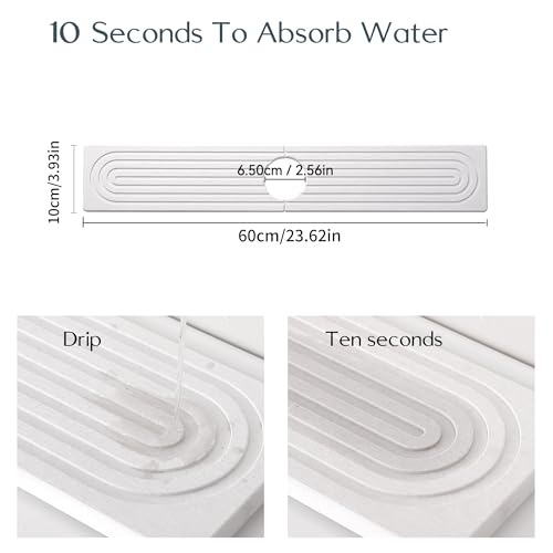 Diatomite Sink Splash Guard – Super Absorbent Kitchen & Bath Mat, Quick-Dry Non-Slip Drying Tray, Fits Most Faucets, Pet Bowl Mat, Vase Holder (White, 23.6'' x 4'') - color: White-C