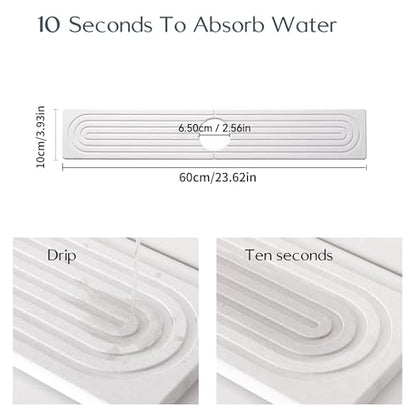 Diatomite Sink Splash Guard – Super Absorbent Kitchen & Bath Mat, Quick-Dry Non-Slip Drying Tray, Fits Most Faucets, Pet Bowl Mat, Vase Holder (White, 23.6'' x 4'') - color: White-C
