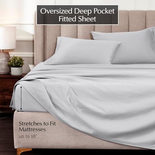 SUPERIOR Egyptian Cotton 4 Piece Sheet Set, Luxury 1000 Thread Count, Modern Design, Sustainable Sheets, Ultra-Soft Basics, Solid, Deep Pocket Fitted Sheet, Flat Sheet, Pillowcases, Full, Platinum - color: Platinum 01, size: Full