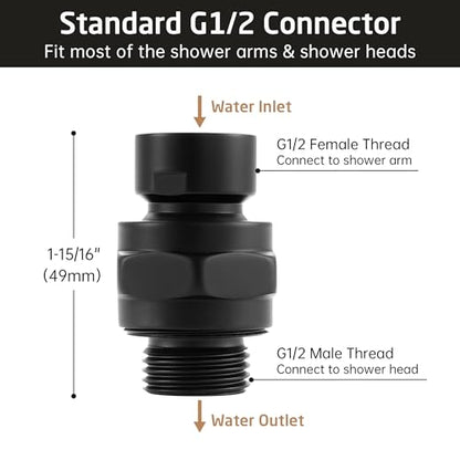 KES Shower Head Swivel Ball Joint Shower Connector Adapter Brass Adjustable | Shower Arm Extension Universal Component Matt Black, PSB101-BK - color: Matte Black